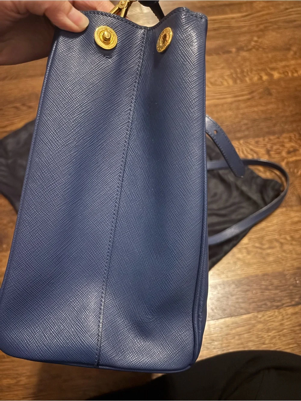 Prada Navy Saffiano Leather Satchel with Gold Hardware